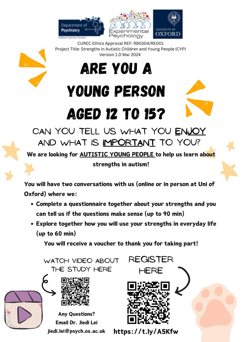 Do you know #autistic young person (12-15 years old) who wants to find out and talk about their strengths? Join our study and receive a personalised strengths report to take home! Take 2 minutes to register: t.ly/A5Kfw @topic_group @OxPsychiatry ✅ UK-Based only