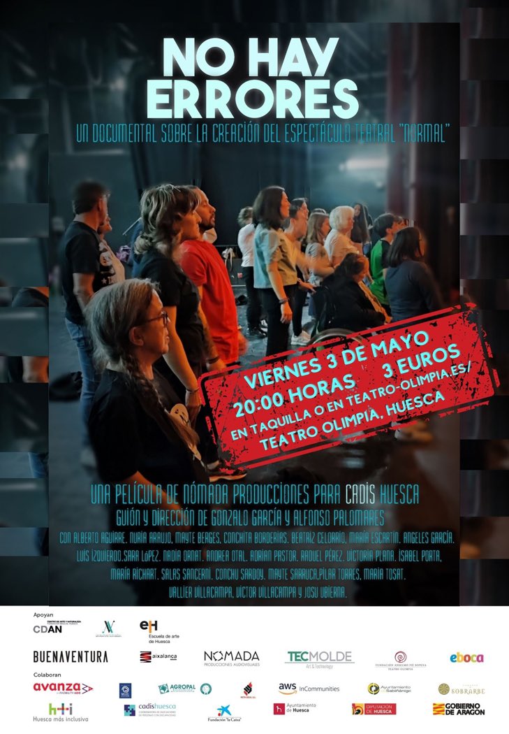 🎥 Viernes día 3, 20h. FESTIVAL DIVERSARIO: estreno del documental NO HAY ERRORES,con la actuación de la Orquesta Infantil del Conservatorio, alumnos del Ceip El Parque y el Grupo de música de la Asociación Down Huesca. 🎟️ Entradas: 3€ teatroolimpia.escenaonline.com/par-public/res…