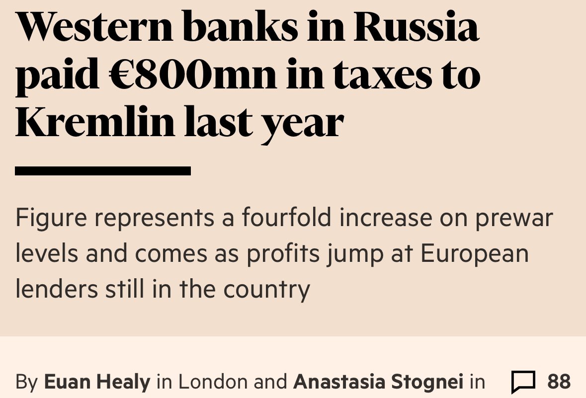 “about 0.4 per cent of all Russia’s expected non-energy budget” 👉Raiffeisen Bank International, UniCredit, ING, Commerzbank, Deutsche Bank, Intesa Sanpaolo and OTP 🔗 on.ft.com/3UBv6k3