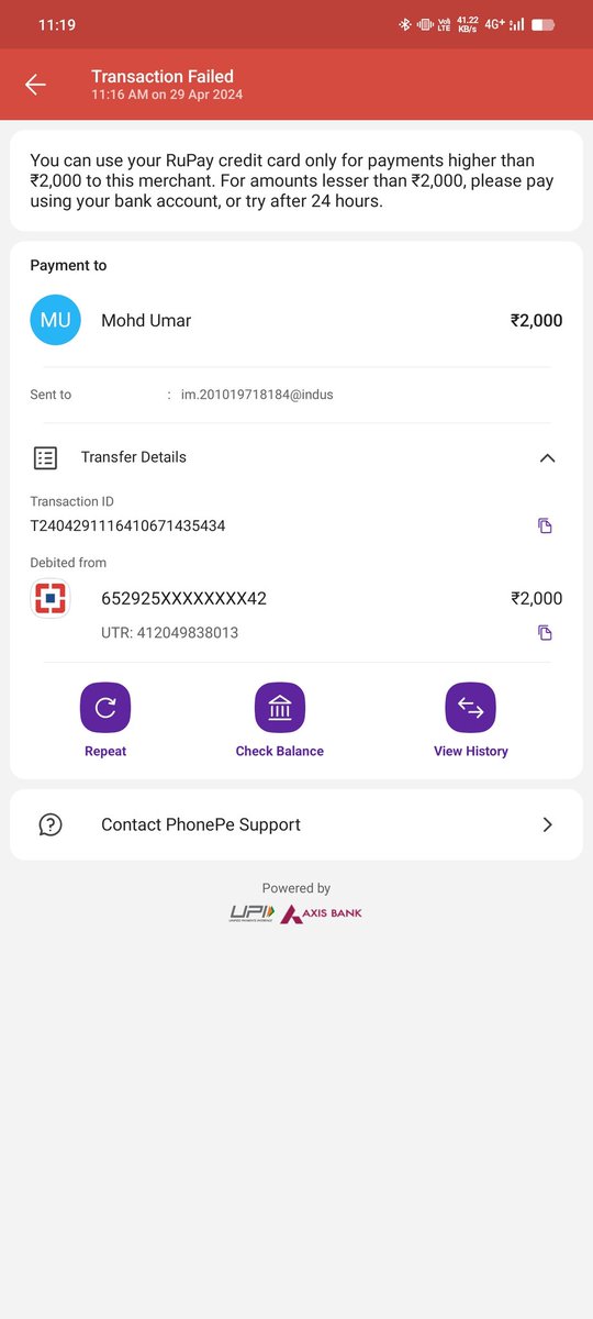 @NPCI_NPCI @RuPay_npci Meee paas rupay credit card hai lekin usse upi payment nhi ho pa rhi hai npic   limit implanted dikha rha rha hai jabki mene card se last payment 27 april ko ki thi ab rak to ho jani chiye thi