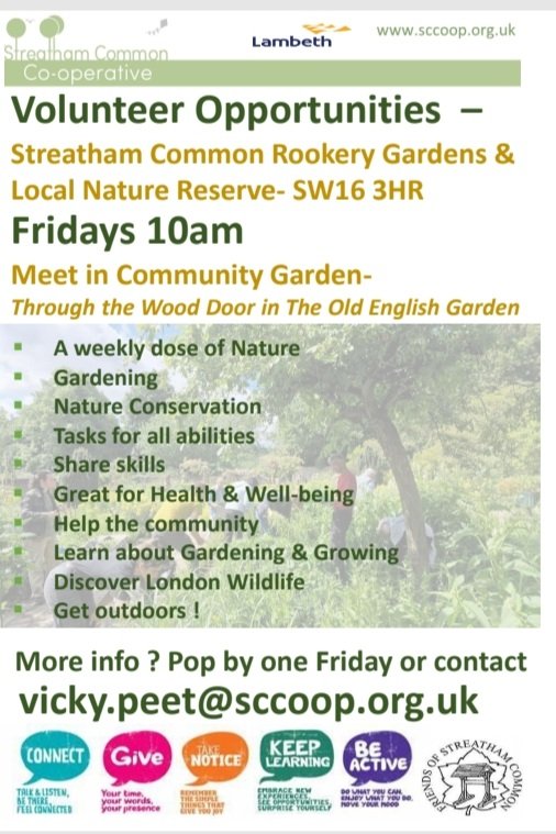 Want to get involved with #volunteering at #streathamcommon Rookery?! 

Join us every Friday at 10am or contact vicky.peet@sccoop.org.uk about our mid-week options 💚