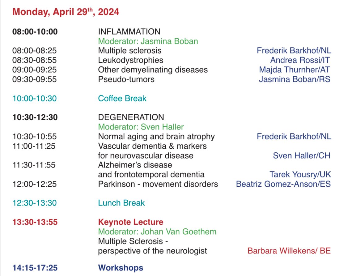 #ECNR17, second day. Here is the schedule: #neuroradiology #ThiIsESNR #Neurorad