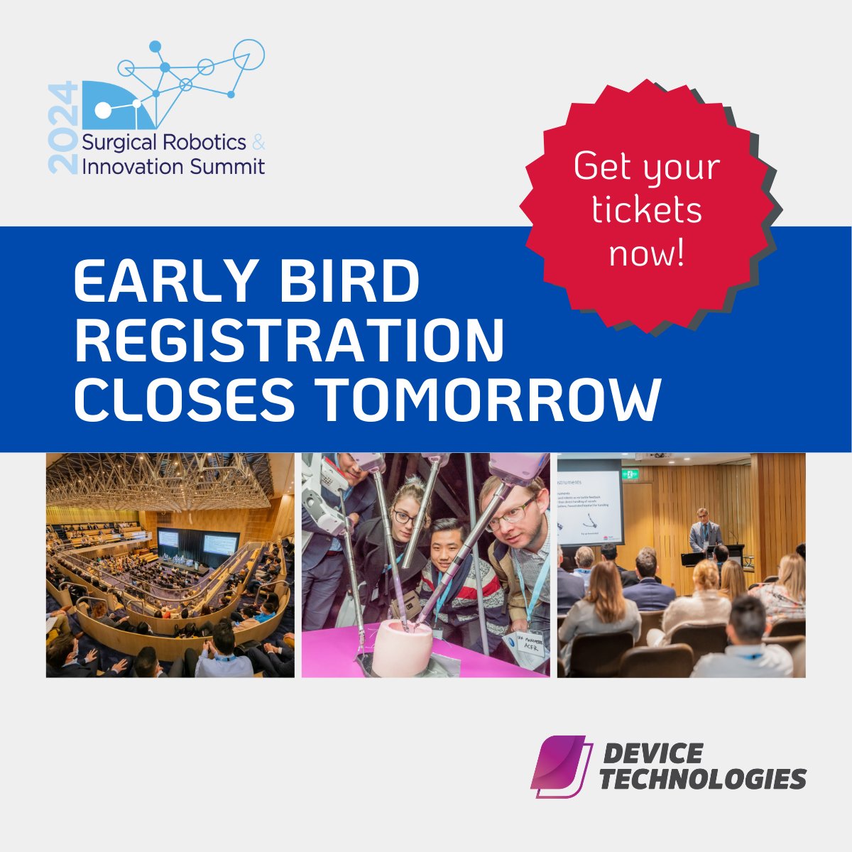 Early bird registration closes tomorrow! Get your tickets now: sydneyroboticssummit.com/registration #surgical #innovation #robotics #conference