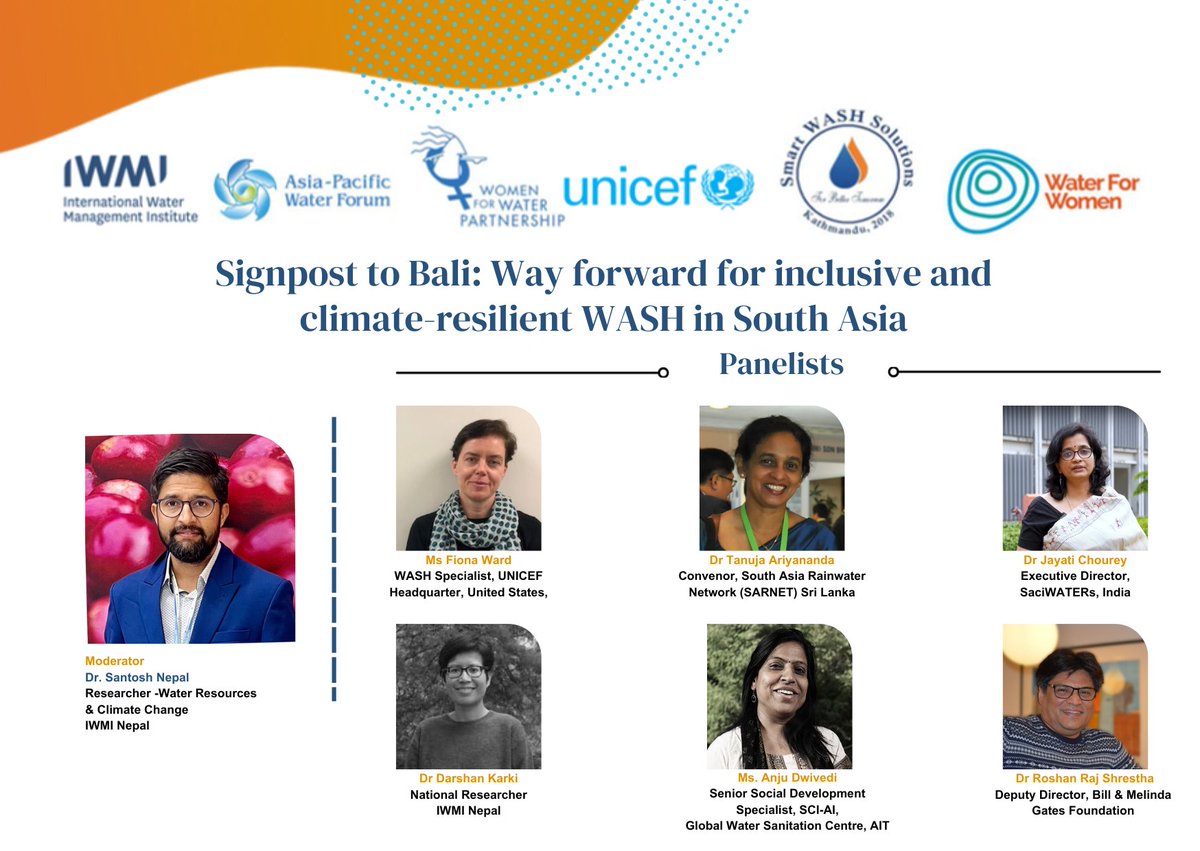 SantoshNepal_'s tweet photo. I will be moderating this session:
Signpost to Bali: Way forward for inclusive and climate-resilient WASH in South Asia
Zoom :
https://t.co/ecG3RivqMm
Meeting ID: 828 6008 2555
Passcode: 476344
Date: 29 April
Time: 12:15 (IST)
@IWMI_ @unicef_nepal @UNICEF #RESWASH @UN_Water https://t.co/jqn9qWIXWN