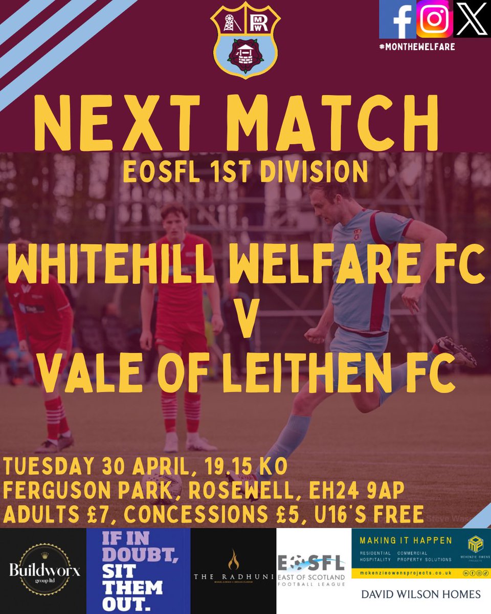 The welfare are back in action tomorrow night as we welcome Vale of Leithen to Ferguson Park as we go on the hunt for vital league points. In the reverse fixture earlier in the season we ran out 4-0 winners with a hat-trick from Lewis Walker and a goal from Jonny Devers.
