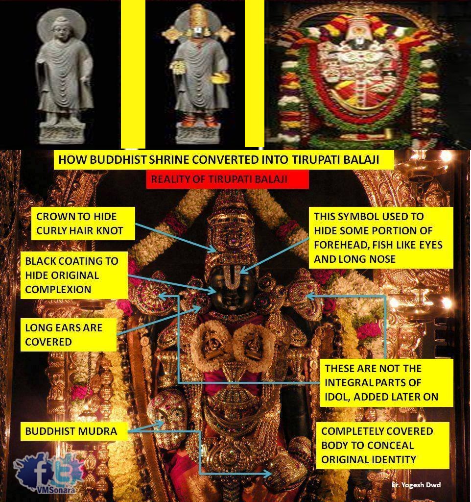 According to the book Tirupati Balaji was a Buddhist Shrine by K. Jamanadas, Brahmins converted the Buddhist shrine into Tirupati Balaji.