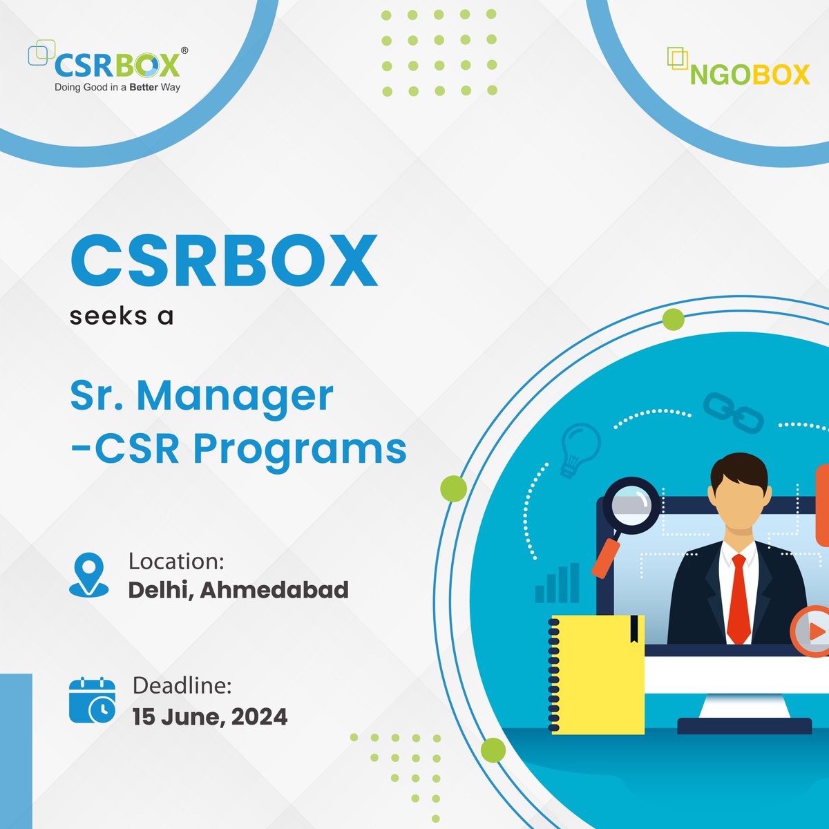 #JobOpening CSRBOX seeks a Sr. Manager-CSR Programs Location: Delhi- [ngobox.org/job-detail_Sr.…] Ahmedabad- [ngobox.org/job-detail_Sr.…] Deadline: 15 June 2024 #JobOpening #CSR #ProgramManagement #Delhi #Ahmedabad