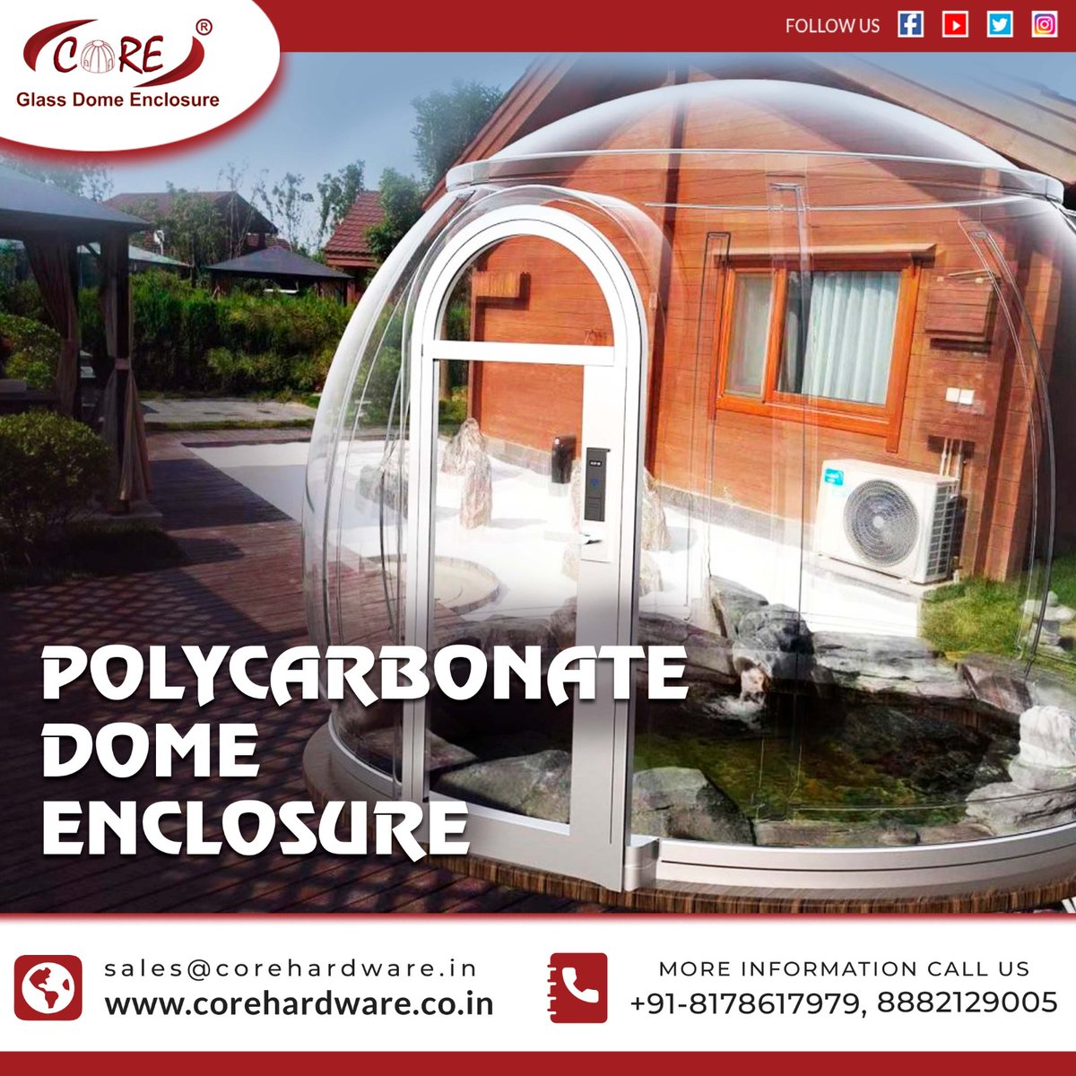Get an exclusive experience of comfort and security by welcoming Core's Polycarbonate Dome Enclosures to fill-up your empty space with grace and perfection!

Call now: callon.click/9211106665

#GlassDome #OpenableDome #ModernInteriors #HomeDecor #coreglassdome #corehardware