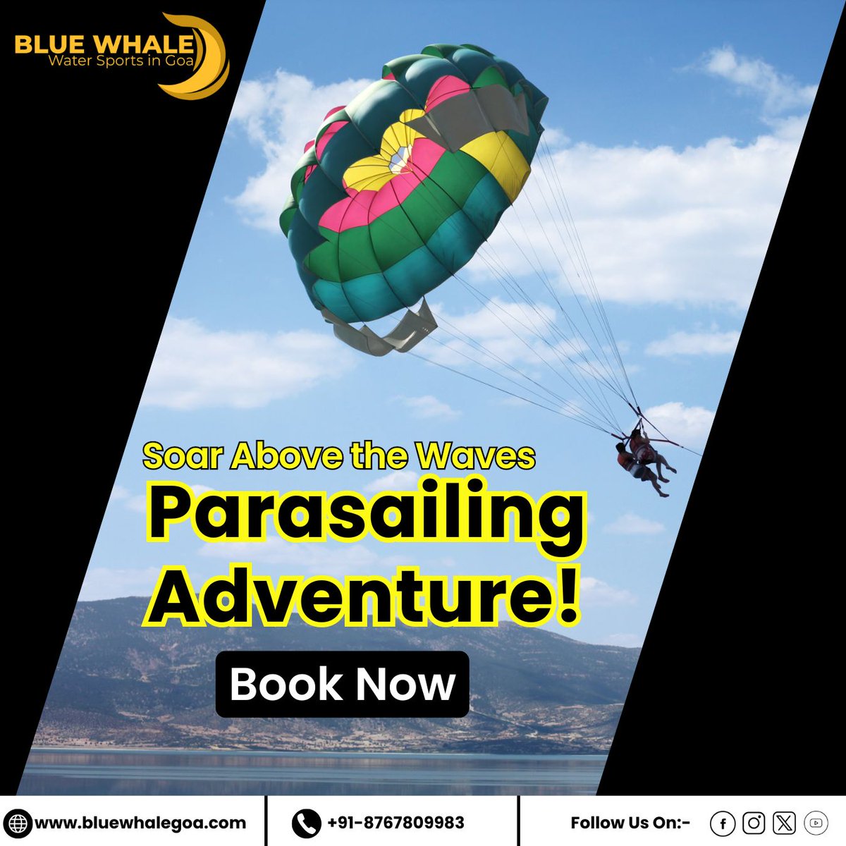 Soar above Goa's waters with Blue Whale Goa's thrilling parasailing! Feel the rush and book now: 📞 +91 8767809983  #BlueWhaleGoa #Parasailing #AdventureAwaits 🪂🌊