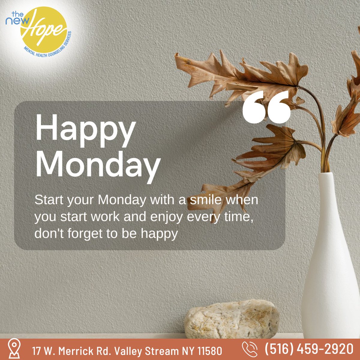 Happy Monday! Start your week with a smile and embrace every moment at work with joy. 

#MondayMotivation #mondayquotes #mondayquotespiration  #inspirationquotes #motivationalquotesforlife #mentalhealthtips   #mentalhealthcounseling #mentalhealthcounselor  #Thenewhopemhcs