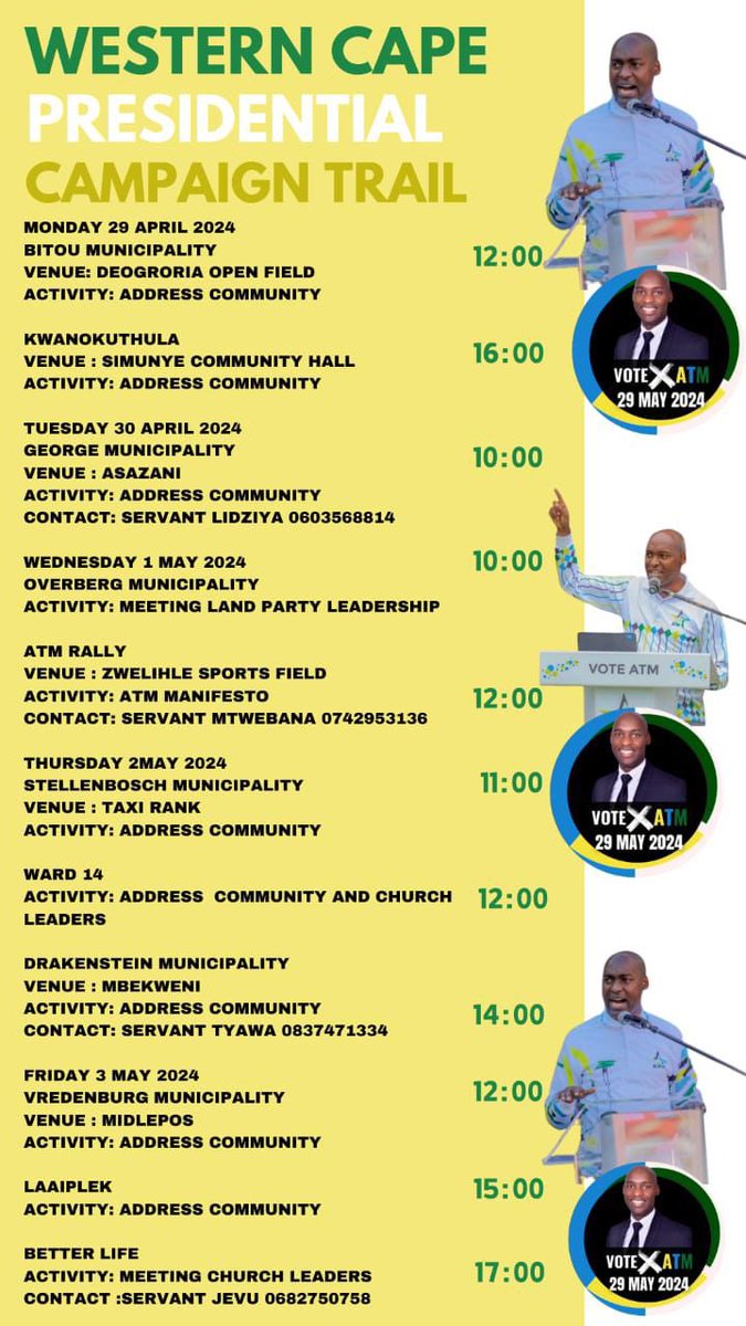 ATM President @ZungulaVuyo this week is in the Western Cape. This is part of the President’s nationwide campaign to reach every community in the country ahead of the May 29 elections #VoteATM2024 #VoteATM