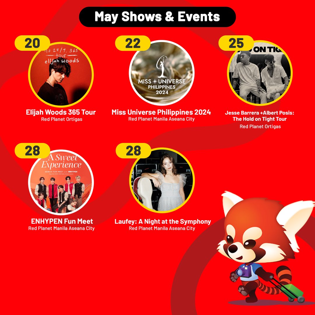 redplanetph's tweet photo. Get ready for a full-packed May! We're just minutes away from these exciting events. 🎉

🏷 Use the code: HAVEFUN for up to 35% OFF all PH hotels
📝 Book and Stay today until 31 May 2024

HAVE FUN and Book now: https://t.co/Nz3sEiuGVq https://t.co/XvMCNpE0Ax