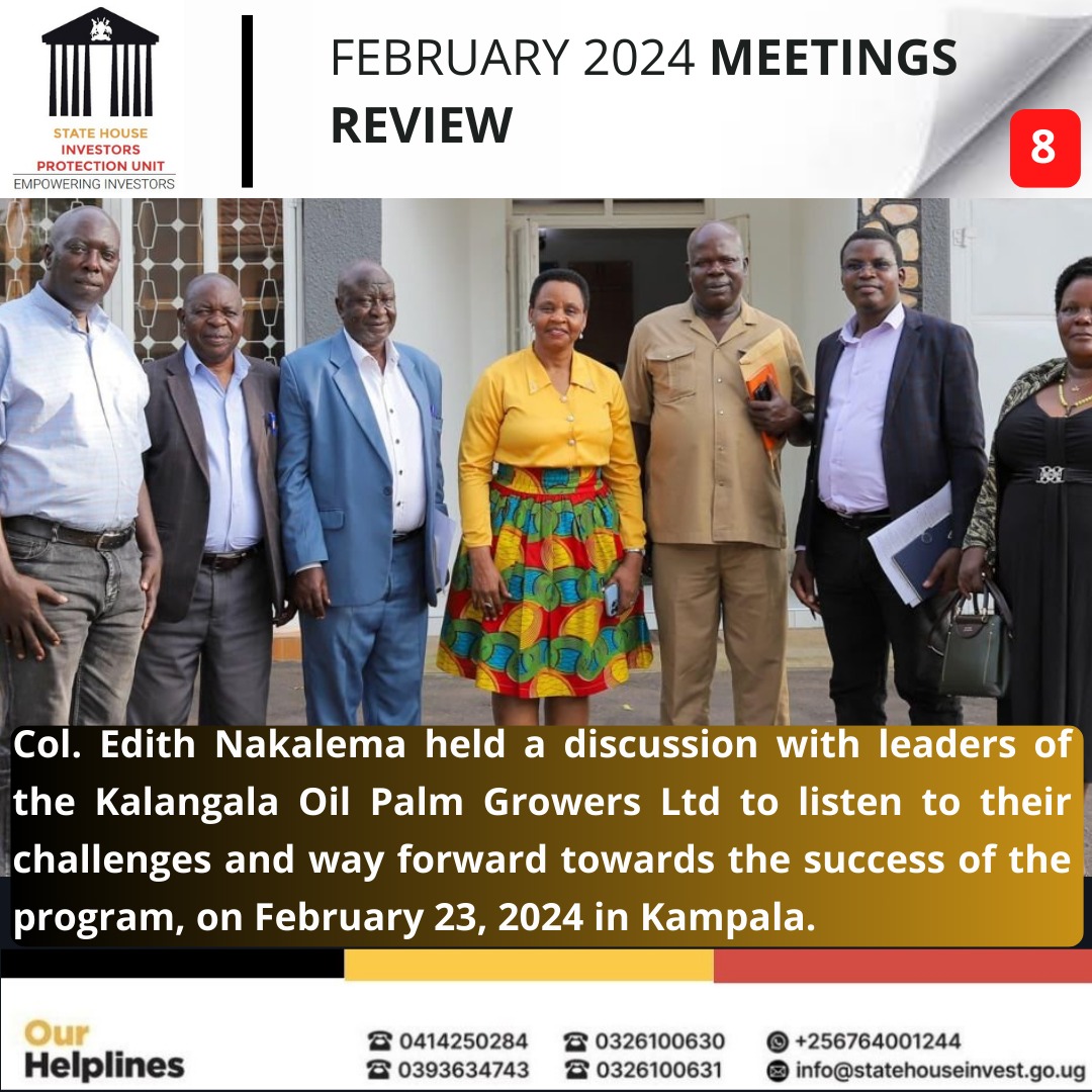 On 23 February, 2024 Head of Statehouse Investors Protection Unit @edthnaka met leaders of Kalangala Oil Palm growers.The meeting discussed the challenges faced by the Palm Oil growers growers and ways they can be mitigated.@ShieldInvestors #EmpoweringInvestors