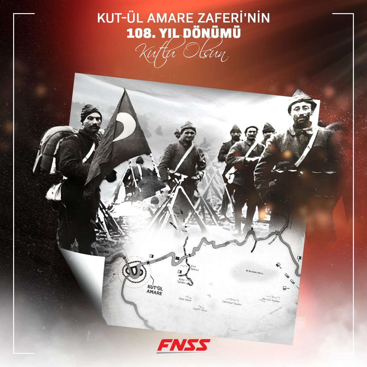 Şanlı Türk tarihinin en büyük askeri zaferlerinden biri olan Kut’ül Amâre Zaferi’nin 108. yıl dönümünde, aziz şehitlerimizi saygı ve rahmetle anıyoruz. 

#KutulAmare