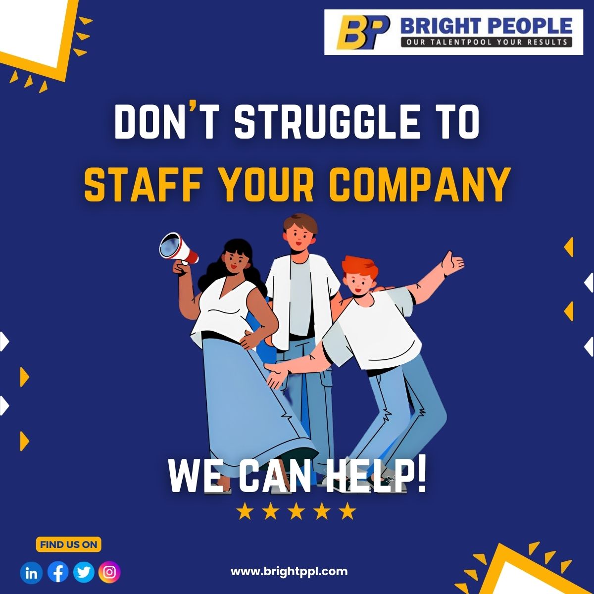 Brightpeople5's tweet photo. Don't struggle to staff your company. leave it to BRIGHTPEOPLE HR Solutions Pvt Ltd.😎 

Outsource your staffing and payroll to us...!!🤗 

Team Brightpeople ensures that it provides high-quality staffing that will help you in achieving organizational goals.😎 https://t.co/o6Eo0L6jJR