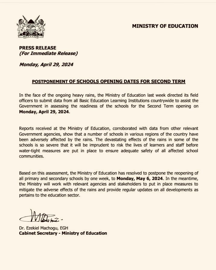 So the government decided to release this statement on the same day that schools were to open? What of parents who will not have seen it on time? At this rate, moving forward there should be a paradigm shift in communication whereby the public/parents/stakeholders/will be…