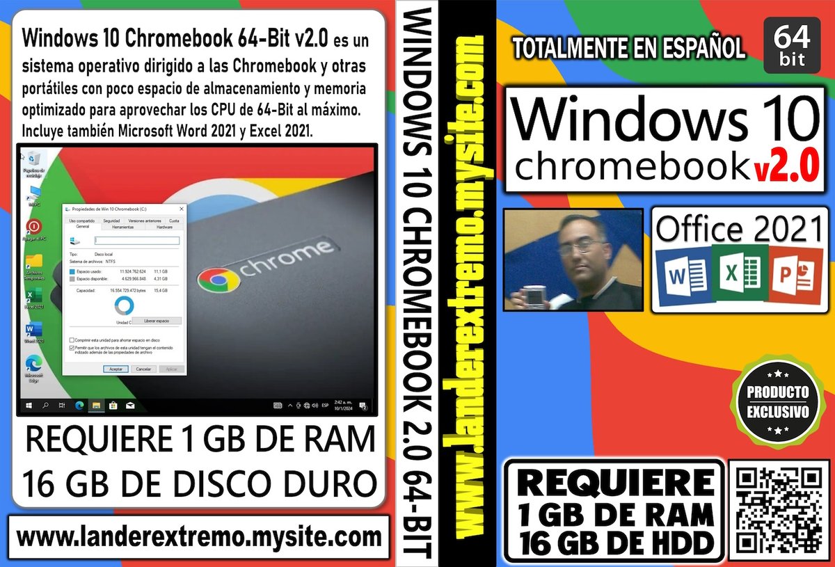 LanderX_Real's tweet photo. Windows 10 Chromebook v2.0 64-Bit Ideal para portátiles con poco espacio y memoria. Requiere 1 GB de RAM y 16 GB de Disco Duro. Para precios o pedidos escríbenos a compratuwindows@hotmail.com o visita https://t.co/Vkof7ZWrI7 https://t.co/LnvaakoRrl