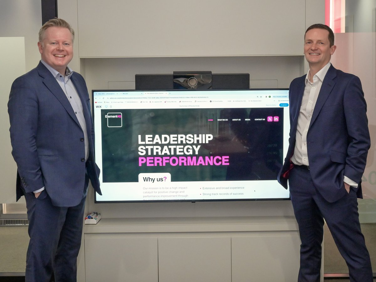 Delighted to join my Co-Founder @ThePaulFaulkner in launching our new business @ElementRh45 today... 🚀 We will be specialising in leadership development, strategy and performance improvement. Visit us at element45.co.uk