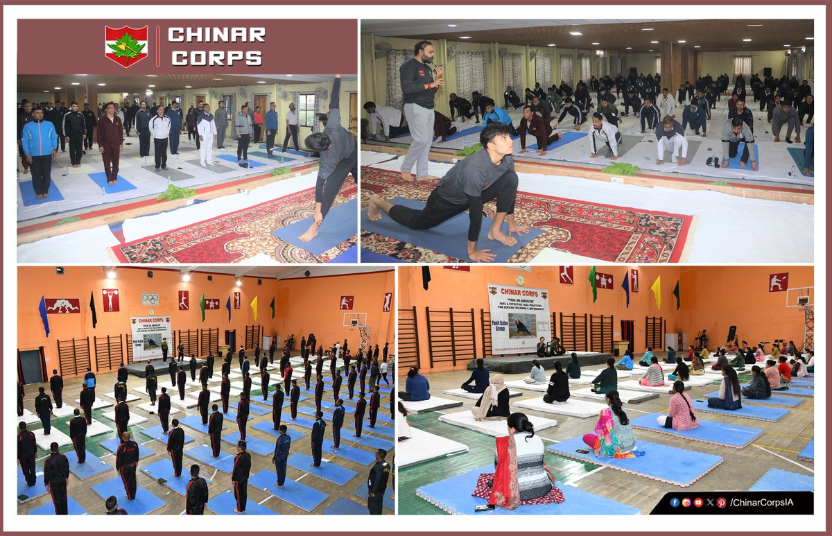 #ChinarWarriors organised Yoga Sessions at BB Cantt & JAKLI Regimental Centre, #Srinagar, attended by all ranks, families and civil employees today. The aim of the event was to focus on the importance & need of practicing Yoga every day for physical, mental & psychological…