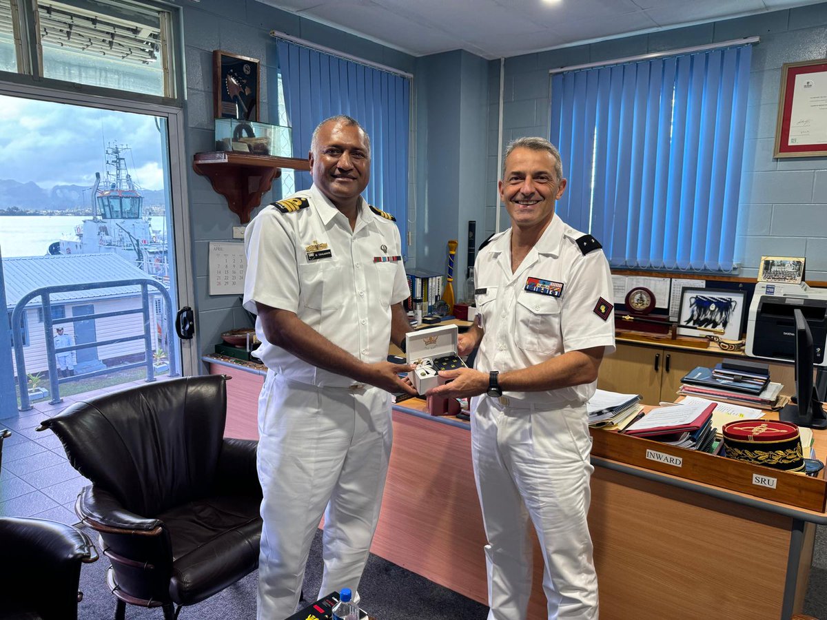 On 29 April in Fiji,BrigGen LATIL,visited the Republic of Fiji Navy (RFNS) Stanley Brown naval base in Suva, where he held talks with the Chief of Staff of RFNS, CMDR TOKALAUVERE, about possibilities for joint maritime interactions between @FANC_Officiel & Republic of Fiji Navy.