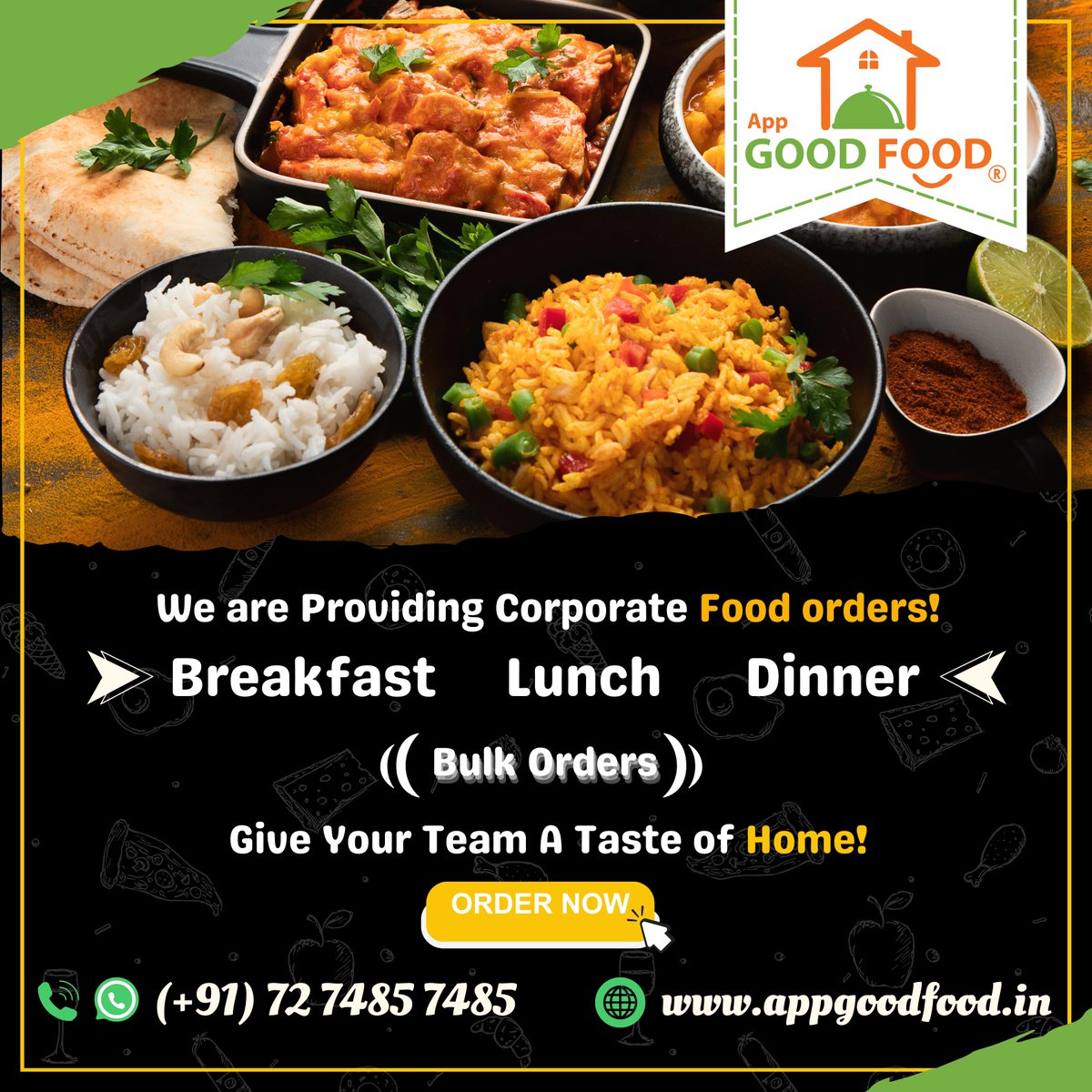 Healthy food, Healthy Employees, Healthy Business with our Corporate Meals 🤩

📞 For more information, Call/WhatsApp: (+91) 72-7485-7485

#appgoodfood #homecooking #homefood #fooddelivery  #foodie #homecook #homemadefooddelivery #lunchbox #healthyfood #corporate #Food #FoodPorn