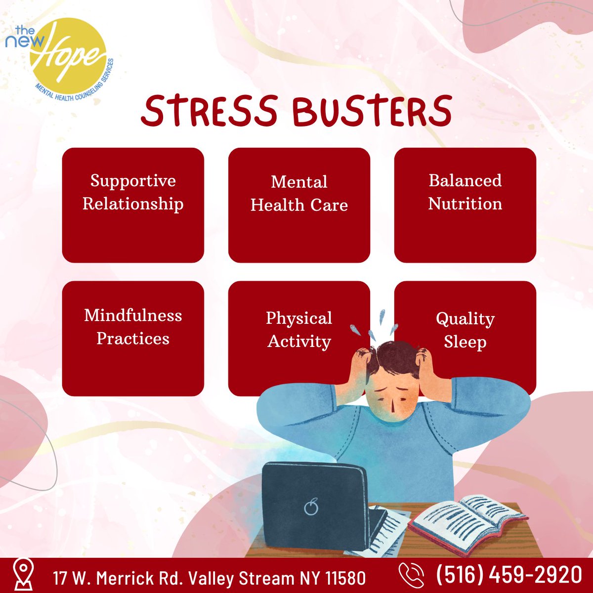 Combat stress with these powerful tools for well-being

#StressBusters #stressmanagement #stresstips #mentalmealthtips #mentalhealth #mentalhealthservices #mentalhealthhelp #Thenewhopemhcs #mentalhealthprofessionals #mentalhealthcounseling #mentalhealththerapist