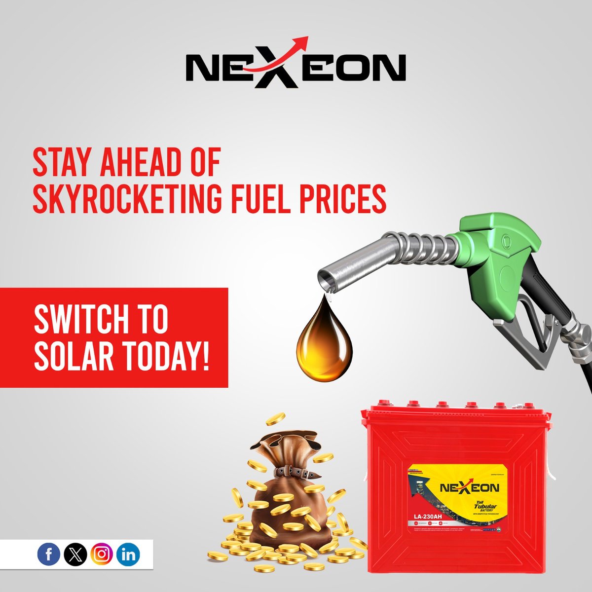 Save yourself from rising fuel prices!
Unlock savings and control your energy costs with our solar batteries. Enjoy reliable power while reducing your expenses for a brighter future.

#NexeonBattery #Battery #SolarBattery #TallTubularbatteries #SolarSavings #NigeriaBattery