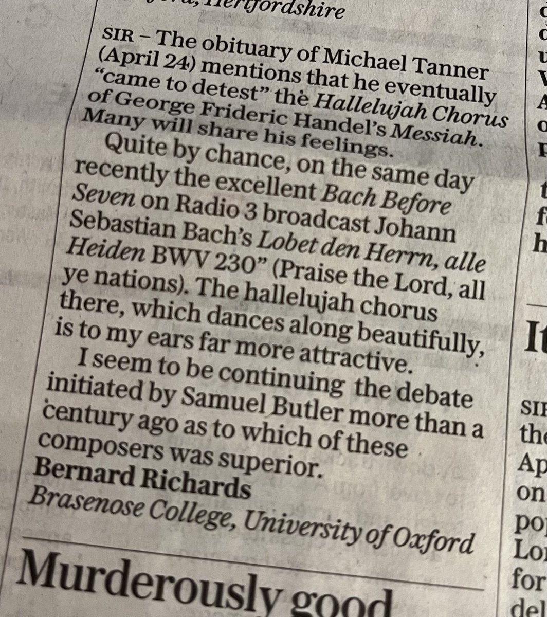 along with political defections, public lavatories, defence funding and the medical use of rum and cointreau, Bach Before Seven features on the ⁦@Telegraph⁩ letters page today. ⁦@BBCRadio3⁩ #R3Breakfast