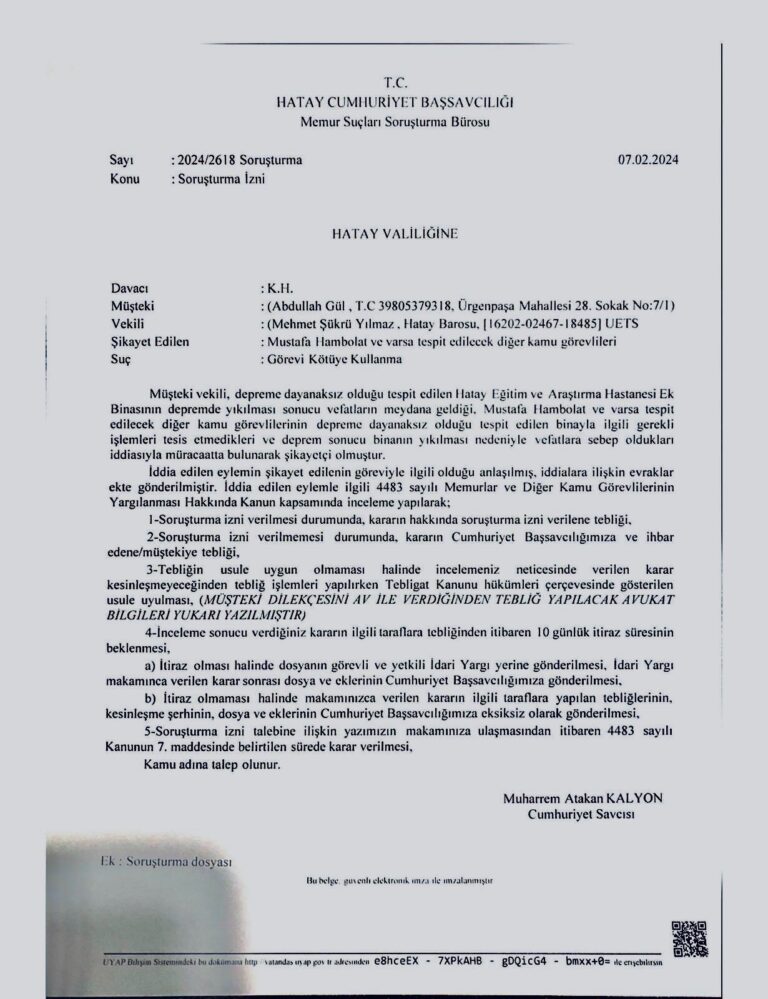 Eşini depremde yitirmiş bir sağlık emekçisinin adalet mücadelesi: Hatay Valisi susuyor… Hatay Valiliği ise cevapsız! isigmeclisi.org/21000-esini-de…