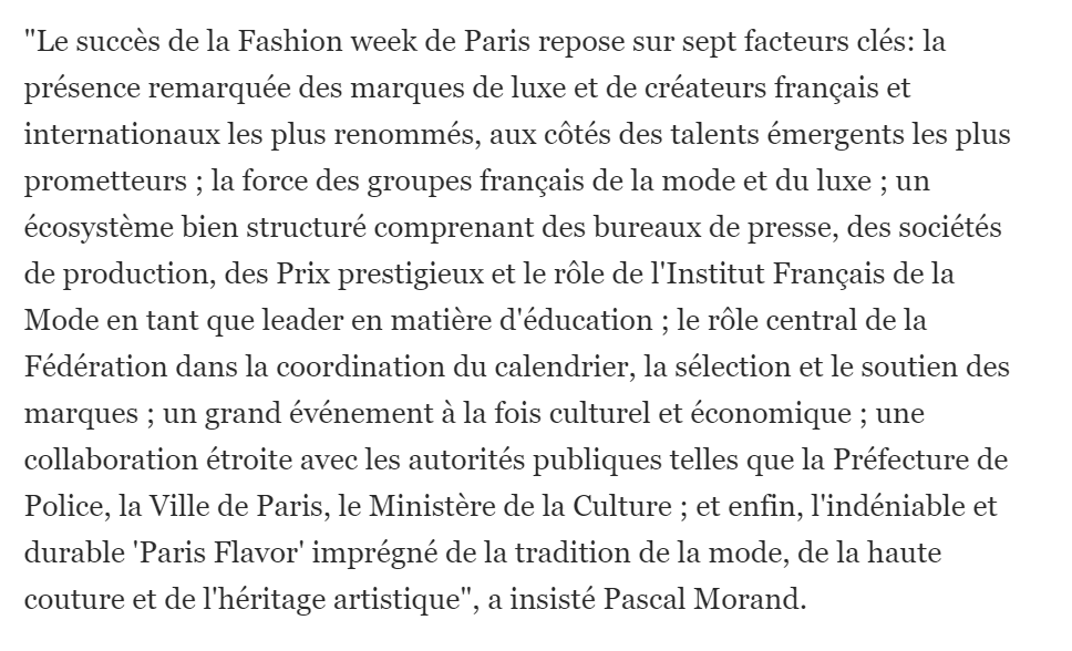 Le succès de la #Fashionweek de Paris repose  sur un écosystème bien structuré avec notamment « le rôle de l'Institut Français de la Mode en tant que leader en matière d'éducation » (@PascalMorand @FHCM via @FNW_FR) fr.fashionnetwork.com/news/Fashion-w… #fashionschool #institutfrancaisdelamode