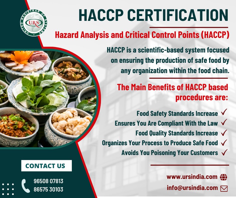 A HACCP certification is proof that your business is committed to ensuring that your food is being prepared, transferred, and stored safely and healthily. 

#HACCP #HACCPcertification #haccpstandards #foodsafety #foodbusiness #ursindia