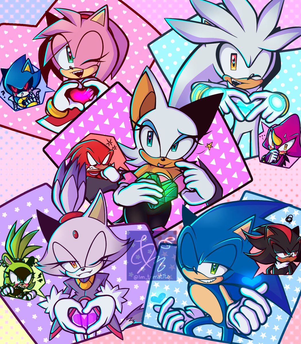 Battle of hearts!✨ Just wanted to draw my favorite ships together, they all make me happy♡

#metamy #espilver #silvespio #knuxouge #surgaze #blazurge #sonadow