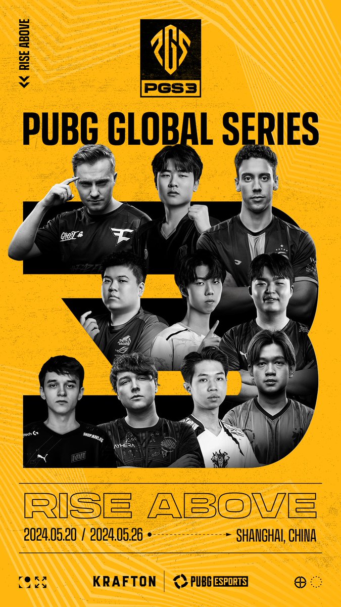 🟠𝐑𝐈𝐒𝐄 𝐀𝐁𝐎𝐕𝐄🟠 Experience the passion and thrill of PUBG Esports players as they strive for greater heights. 🏆 PUBG Global Series 3 🗓️ 20 - 26 May 📍 Shanghai, China #PUBG #PUBGEsports