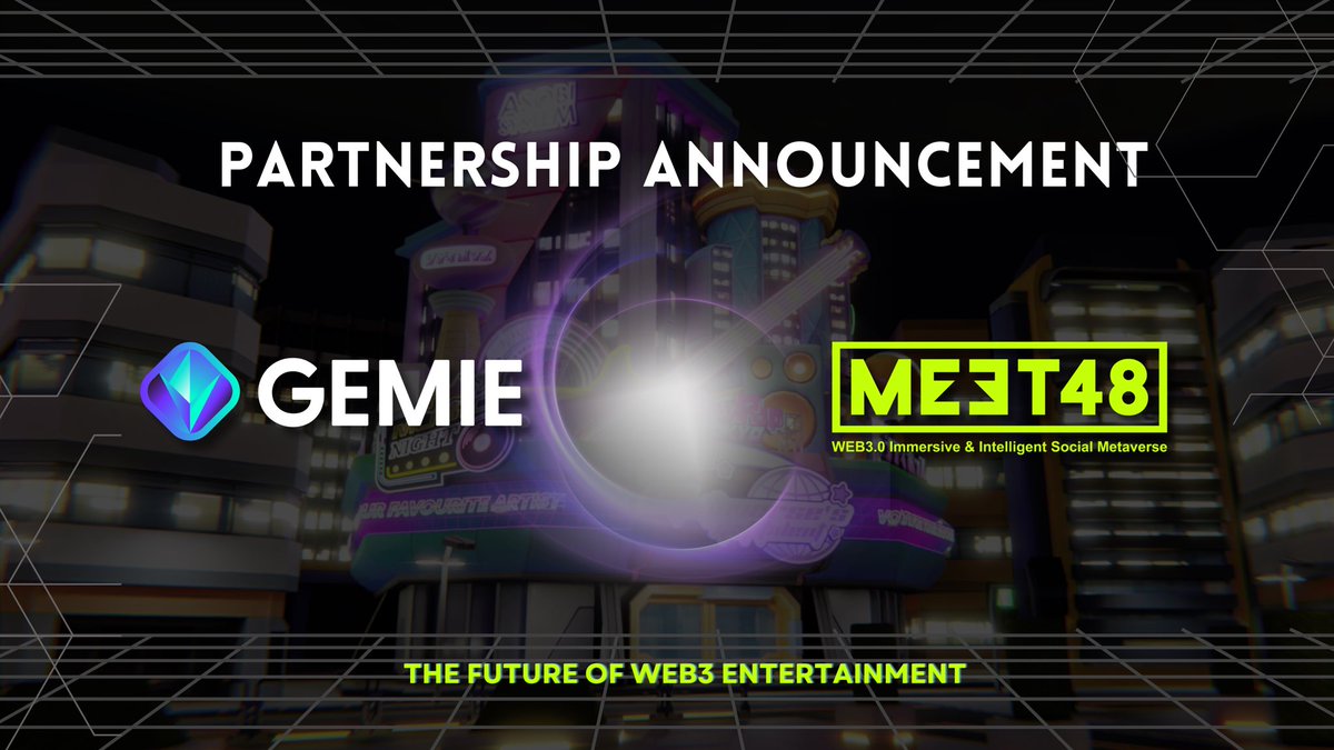 Gemie_Official's tweet photo. 🚀 Gem Fam🌟 We're thrilled to announce our partnership with @meet_48 , an immersive intelligent social Metaverse! 🌐✨ We both are uniting to revolutionize the future of web3 entertainment and Idol culture🎮🎤👯

Get ready for a dynamic lineup of events and collaborations! We're gearing up to bring you a series of innovative online and real-world encounters that promise to transform how we interact and entertain. 🌟🔗Stay Tuned guys