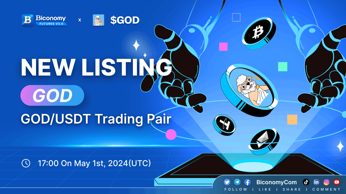 🚀NEW LISTING🚀 
$GOD  @GodLovesSOL will be listed on  #Biconomy 🚀

💎Listing Time: #GOD / #USDT trading pair at 17:00 UTC on May 1st, 2024 
💎Open deposit and withdrawal time: 17:00 UTC, May 1st, 2024  

💎 Full details: biconomy.zendesk.com/hc/en-us/artic…

 #BiconomyExchange #BIT #Crypto…