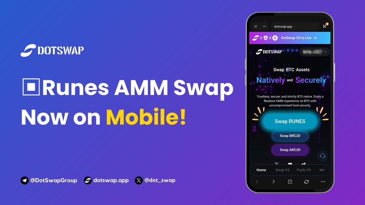 swap_on_nexus's tweet photo. 🔵The FIRST ▣Runes AMM swap on mobile phones‼️
You can now directly access DotSwap on your @OKXWeb3 Wallet App discover tab, get ready to swap #Runes:
✅Any amount
⚡️Any time
🤳One-click away on your phone
Supported mobile wallet: #OKXWeb3 Wallet App only, more integration to come

🔄Try DotSwap — The first one-stop ▣Runes Hub: etch, mint, swap, accelerate & launch Runes! https://t.co/265AOiY1Pq
✈️Join: https://t.co/n6k8zswa8O