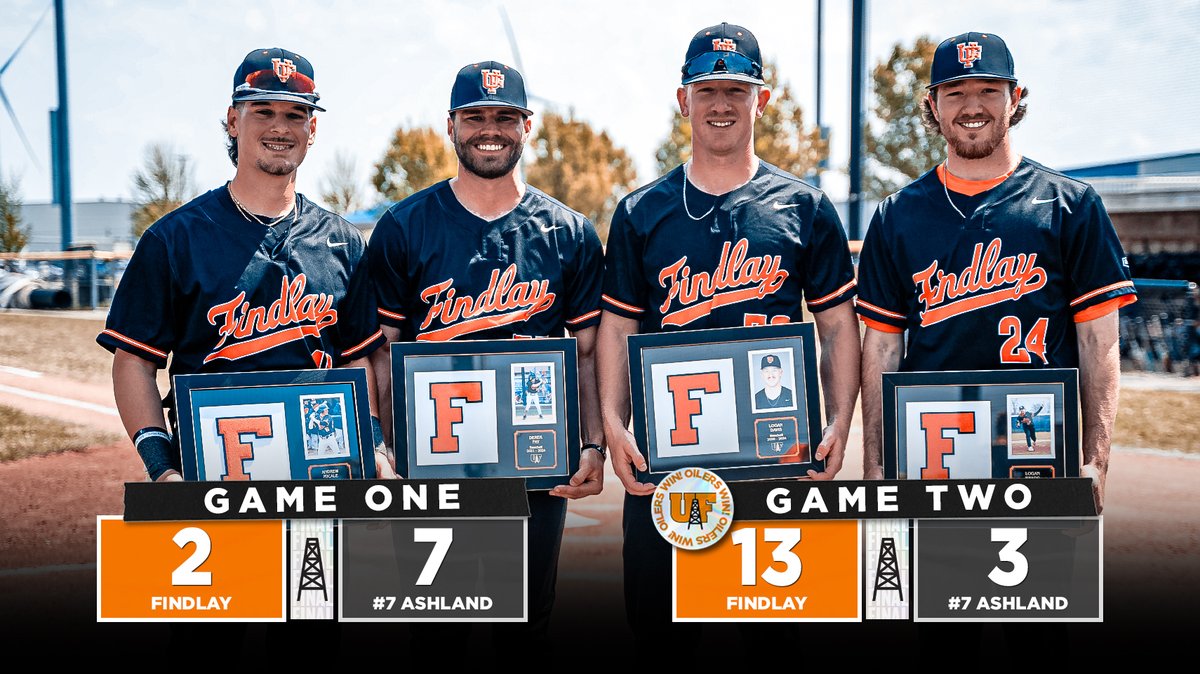 Baseball split with #7 Ashland on Senior Day. The series wrapped up with a run-rule victory for the Oilers!

⚾️: findlayoilers.com/news/2024/4/28…
