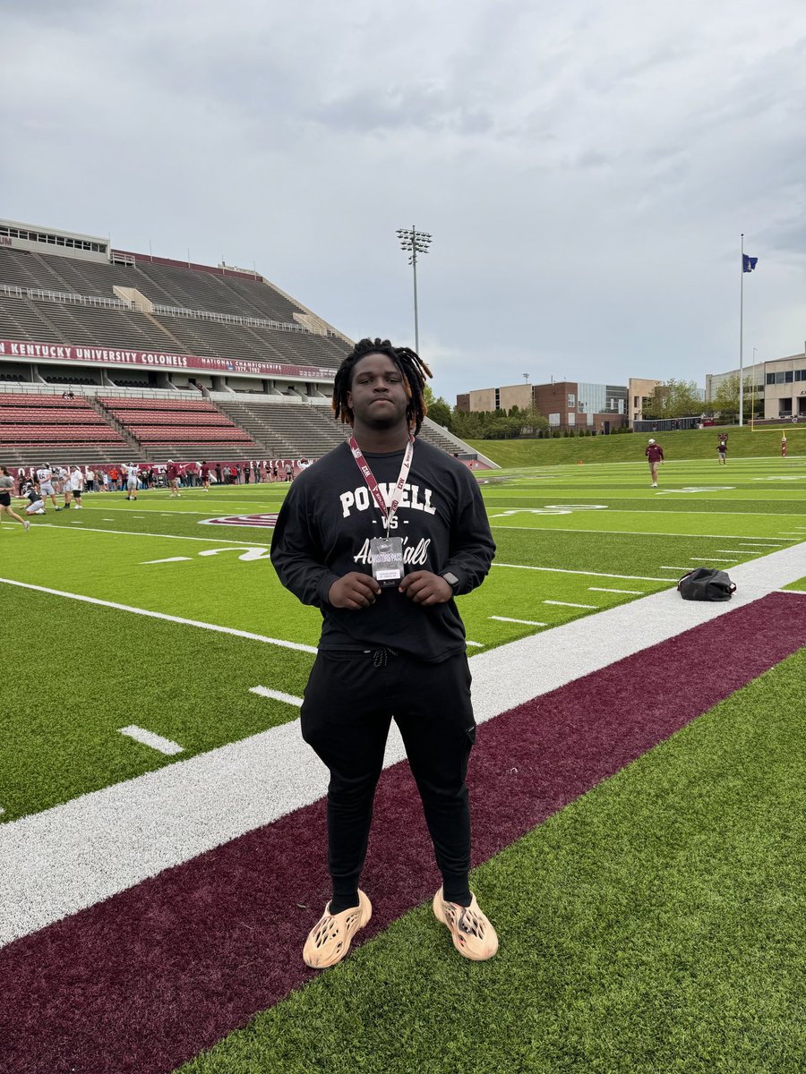 I had a great visit @EKUFootball this weekend‼️ i loved the energy and sense of urgency! Thank you @CoachDerekDay and @CoachMathies for having me.@PowellCoachLowe @PowellHighFB @CoachZGibson