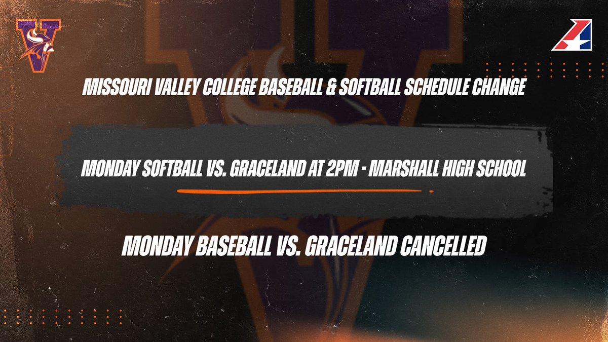 🚨🚨🚨Monday Baseball & Softball Schedule Changes!!! Softball doubleheader vs. Graceland is 2pm at Marshall High School! Baseball doubleheader vs. Graceland has been cancelled! @BaseballValley