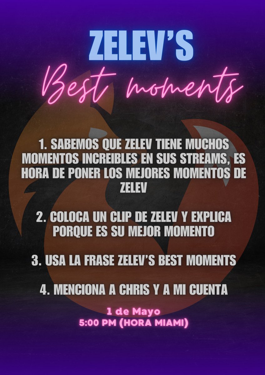 Joxvelezz's tweet photo. ZELEV’S BEST MOMENTS 

Les tengo esta bonita dinámica 🦊❤️

Las invito a que se unan a esta dinámica para poner los mejores momentos de Zelev ( @christophervele ) en streams, con el fin de divertirnos mirando los clips.
 
🗓️: Miércoles 1 de Mayo 
🕔: 5:00 pm (hora Miami) https://t.co/25dSjacdqY