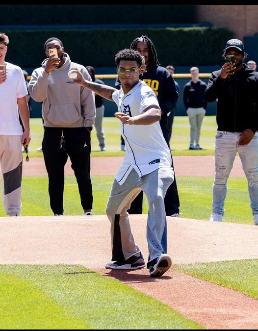 Grosse Pointe South grad Will Johnson (Michigan CB) threw out the first pitch for the Detroit Tigers on April 26th.