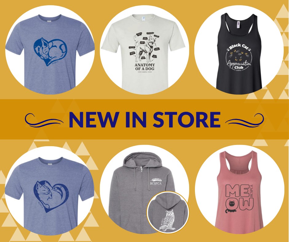 🌟Exciting News! We've got new arrivals at the BC SPCA Online Store! From the 'Anatomy of a Dog T-shirt' to the 'Meow Tank Top', there's a little something for everyone.✨All proceeds from every purchase go towards helping animals across BC❤ Shop now: ow.ly/uWJJ50RpGxU