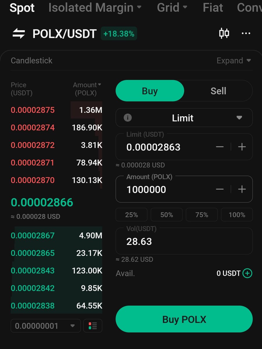 28 usd per million of $polx

Low sat tokens are the biggest gainers in kucoin always,

Low Mcap (2 mill Mcap) 
High volume (200k usd volume) 
Low price (0. 00002876 usd per token) 64 billion circ supply 
__________
= BIGGER GAINS.