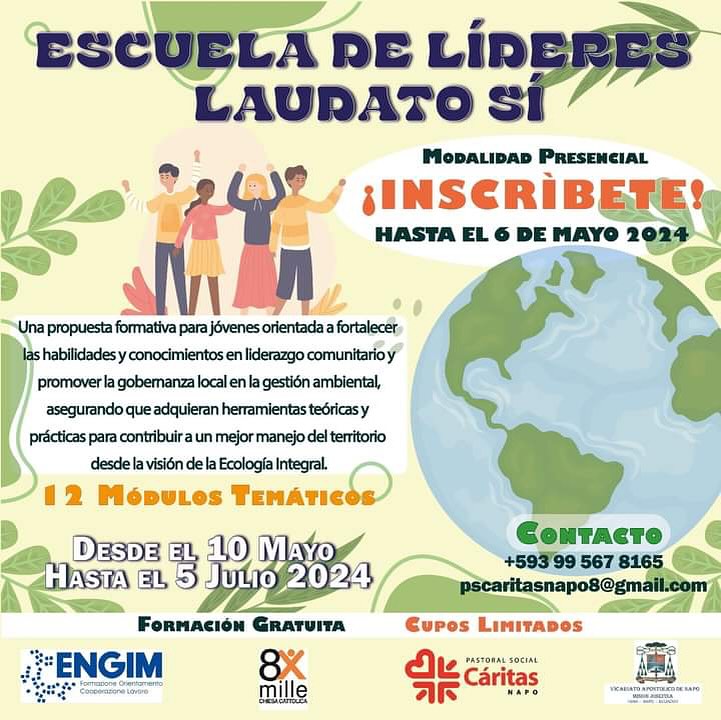 📍Sé parte de la Tercera Edición de la Escuela de Líderes Laudato Si.

✅Inscripciones del 15 de abril al 06 de mayo 2024.
✅Iniciamos el viernes 10 y sábado 11 de mayo 2024.
✅Todos los detalles y postulación aquí: forms.gle/5KgHUe8V7CSNGD…