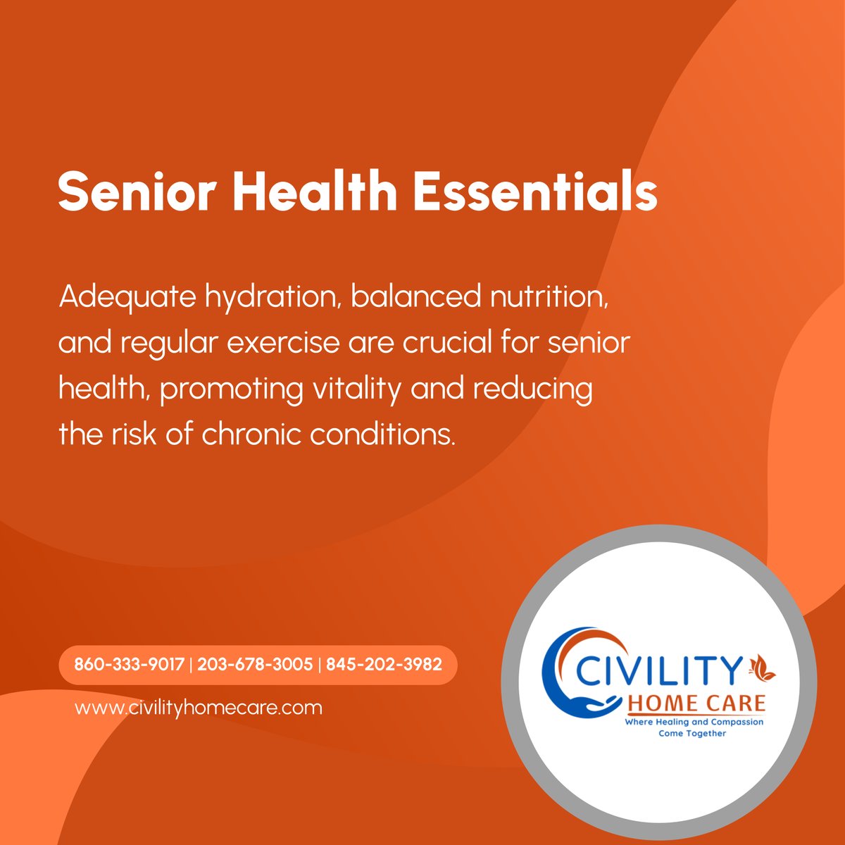 Prioritize senior health with these essentials. Hydrate, nourish and move to maintain vitality and prevent health issues. 

#NewingtonCT #HomeCareAndMedicalSupplies #SeniorHealth #HealthyAging #SeniorCare