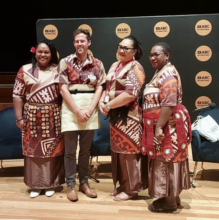 Awesome to have part of the ABC’s Pacific Local Journalism Network together in Brisbane (with matching outfits). 

@LiceMovono 
@BelindaKora1 
@MarianKupu 
(Missing our mate/sista @_Chrisnrita_ who’s a little busy covering a pesky election as well as @ZevoniaV and Adel in 🇼🇸)