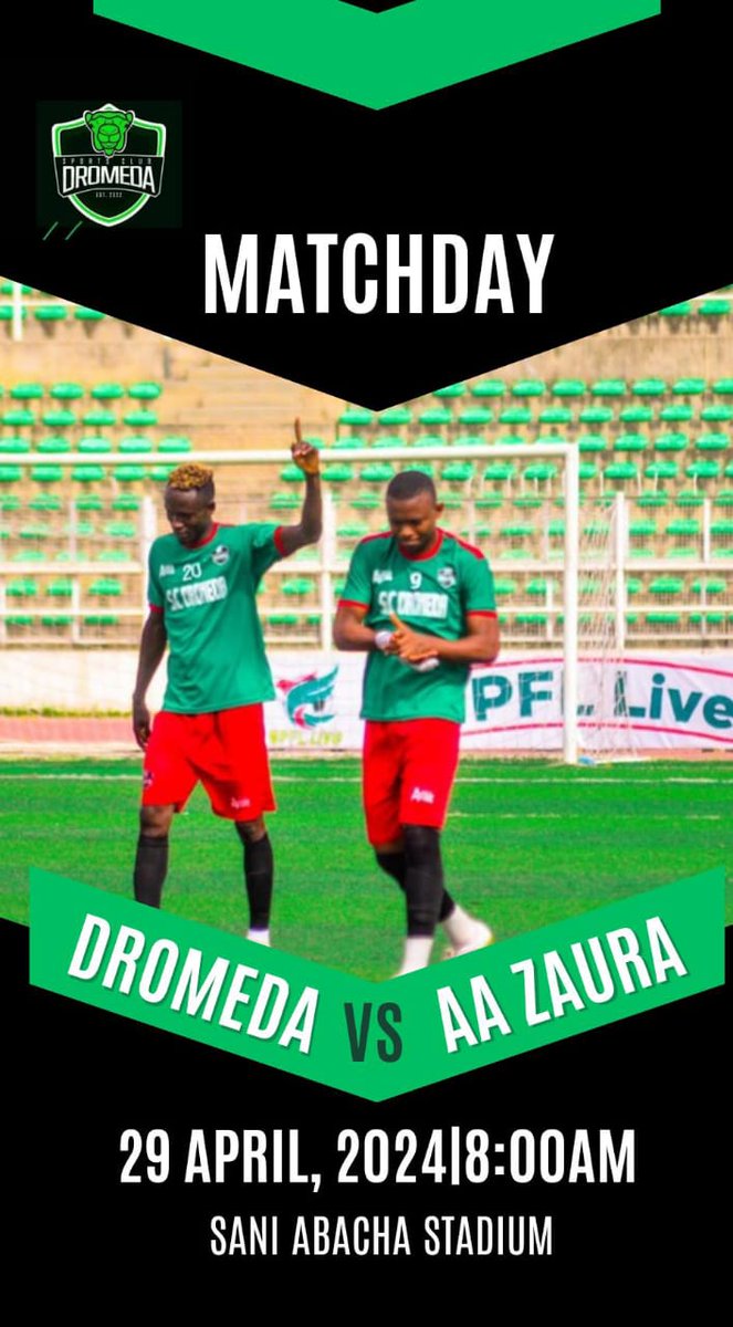 ⚽ Battle of Titans: Dromeda SC vs. AA Zaura at Sani Abacha 🏟️! Don't miss the clash of champions, kicking off at 8 am today! #MatchDay #DromedaSports #HayyaHayya #Dromedaries #NLO24
#NewYearMegaLottery
#Sofascore
#Naemosport
#SportsMeetTech
#FirstCentralCreditBureau
 📣🔥