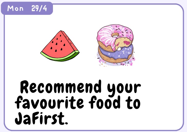 ♪⁠～🅵🅸🅽🅰🅻 🆆🅴🅴🅺～♪⁠

🄳🄰🅈 1
Recommend your favorite food to JaFirst🍧🍰🍣🍩🍉🍵🧋

✿ @jaestsx @firstfh5 ✿

#JaFirst30daysBdaychallenge
 #JaFirst #จาเฟริสท์ #domjiw