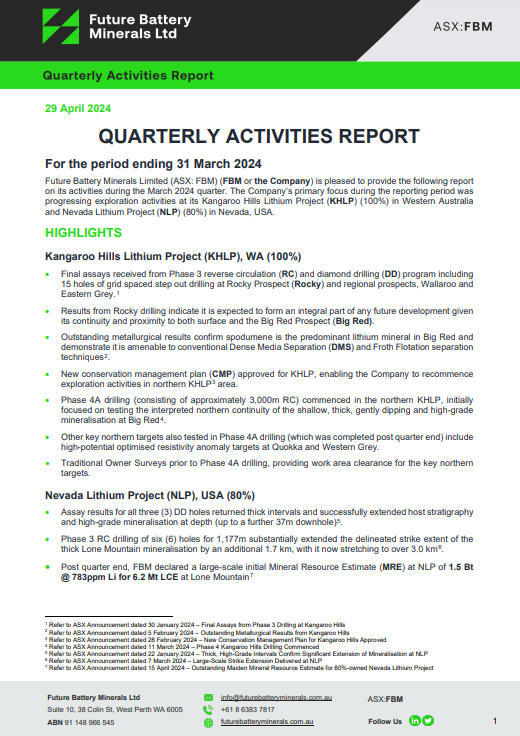 Our quarterly report highlights significant progress in exploration activities at Kangaroo Hills Lithium Project (KHLP) & Nevada Lithium Project (NLP). Maiden metallurgical testwork, expansion of tenement position in WA, & more.

Read the full report here ➡️…