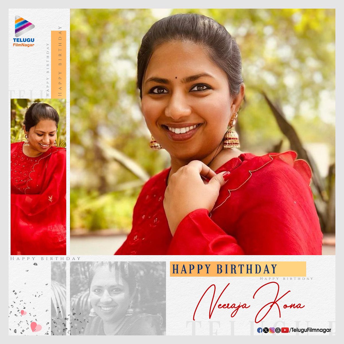 Sending our best birthday wishes to the multi-talented personality @NeerajaKona!🎊🎊 Here’s wishing you a wonderful year ahead and hoping you score a blockbuster success with #TelusuKada!🎁❤️‍🔥

#HappyBirthdayNeerajaKona #HBDNeerajaKona #TFNWishes #TeluguFilmNagar